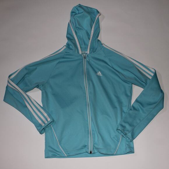 Adidas Women's Sky Blue Zip Up Jacket With Classic Stripes And Logo - Picture 1 of 5